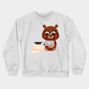 Adorable bear holding laptop Crewneck Sweatshirt